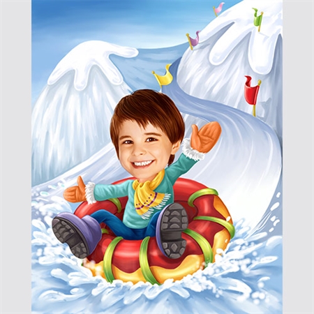 Snow Tubing Caricature from Photo,by myDaVinci - myDaVinci